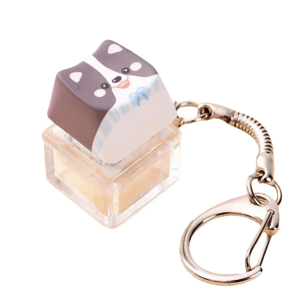 Clicky Cute Fidget Button Clicker Keyboard Key Shaped Satisfying Click Keyboard Fidget Keychain Dog/Cat Print Transparent Base