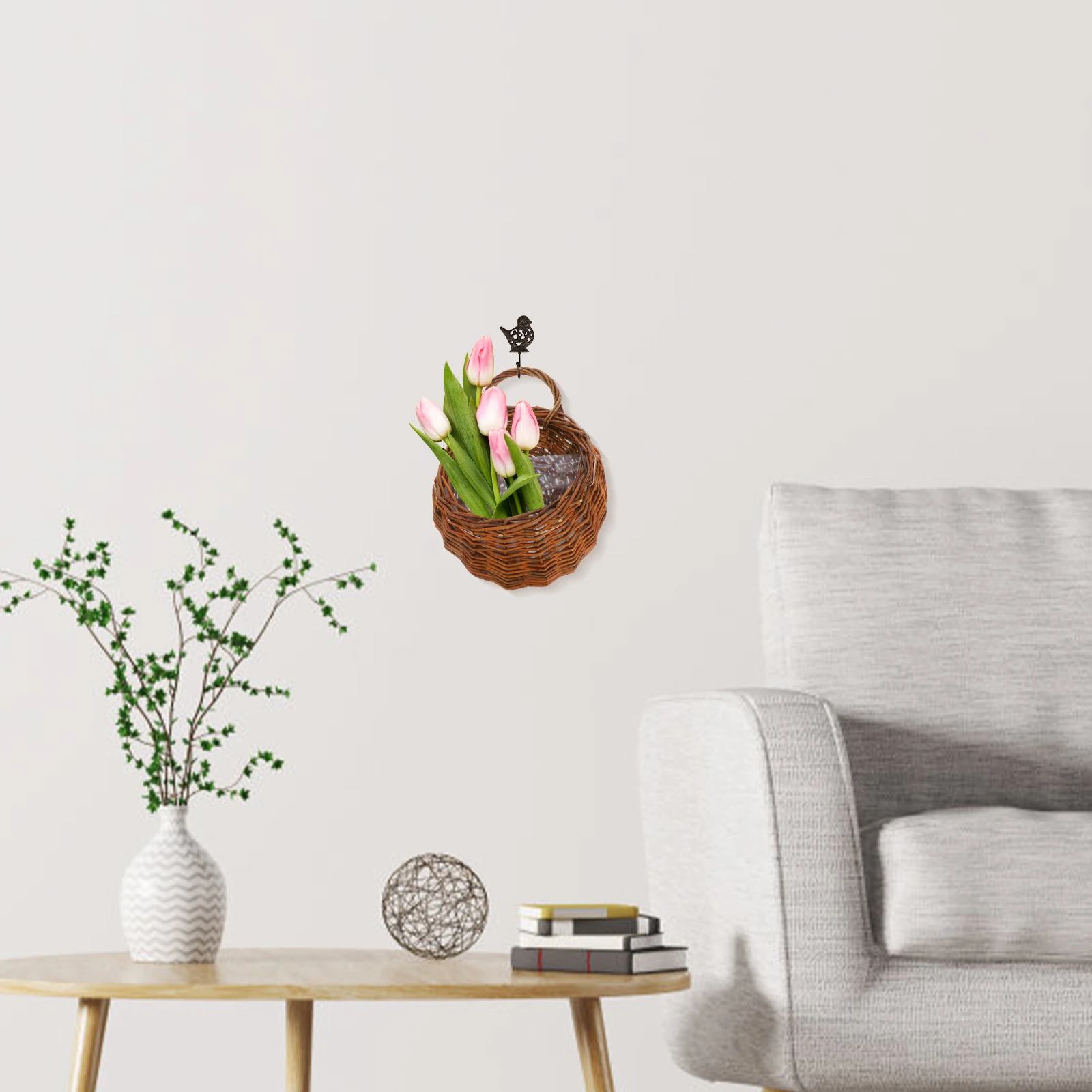 2pcs Wall Flower Pot Wicker Basket Light Brown Planters Indoor Plants Home Decor Flower Basket Storage Durable