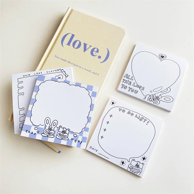 

Cartoon Cute Bear Rabbit Memo Pad Ins Minimalist Style Student Notepad Office Kawaii Message Paper School Stationery 50 Sheets