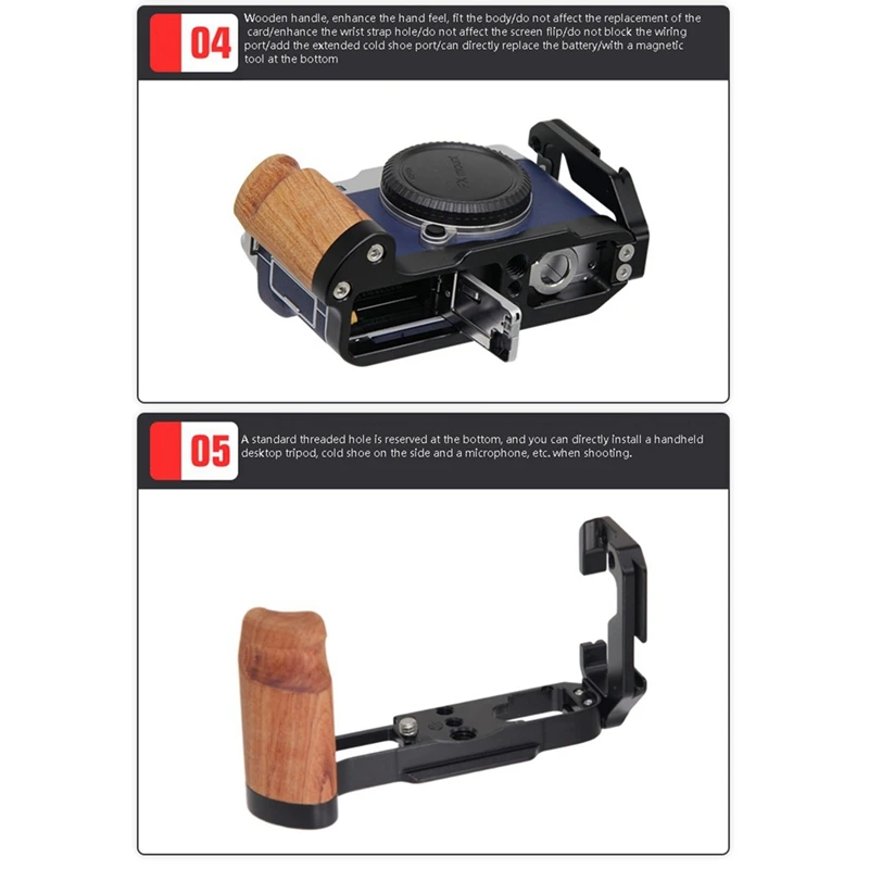 ที่ยึดแผ่นรูปทรงออกได้อย่างรวดเร็วพร้อมด้ามจับไม้ป้องกันมือจับ QR บอร์ดสำหรับกล้อง X-A7ฟูจิ