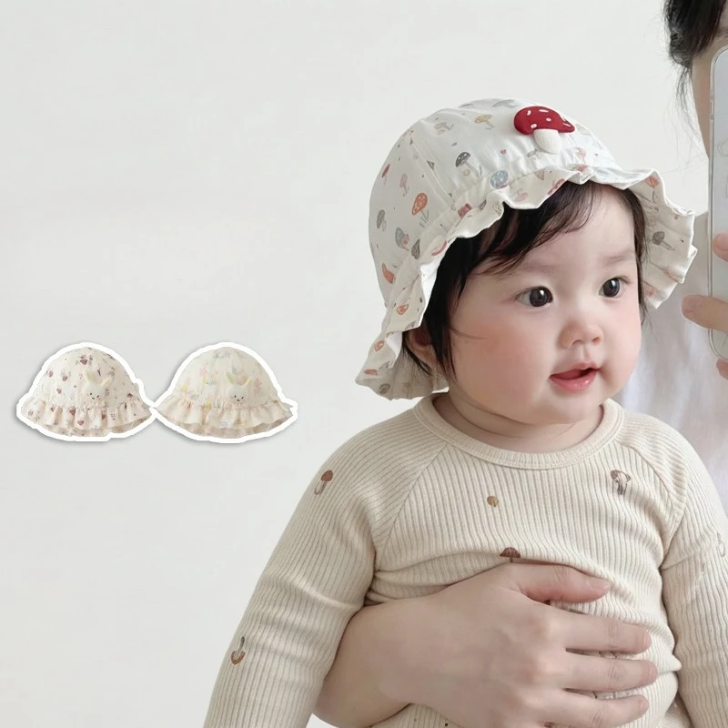 

Baby Girls Sun Hat Summer Thin Fisherman Cap Sun Protection Basin Hat Cute Cartoon Outdoor Princesse Head Hat for Baby Girls New
