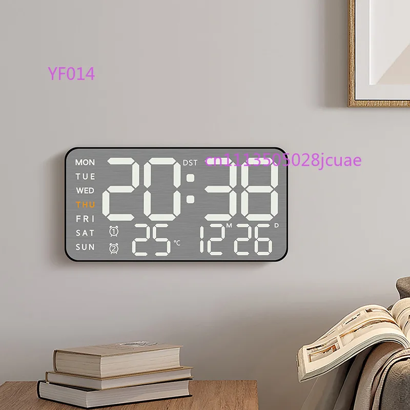 Metal Brushed Wall Clock Multifunctional LED Electronic Alarm Clock Simple Home Decoration Wall Clock