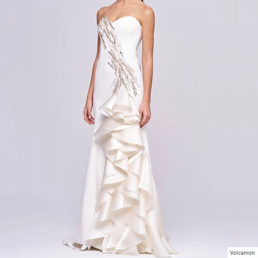 

Customized Mermaid Evening Dresses Floor-length Strapless Sleeveless Prom Gown Fashion Sequined Draped Backless Party Gown