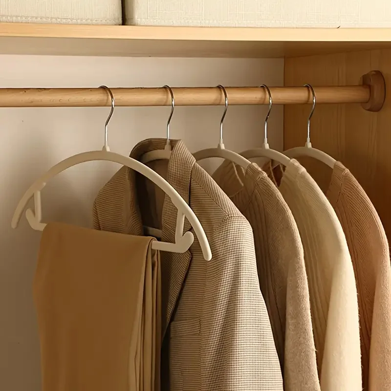 10pcs Semi-circular Flocking Hanger Curved Non-slip Shoulder Not Bulging Hanger Storage Hanger Closet Space