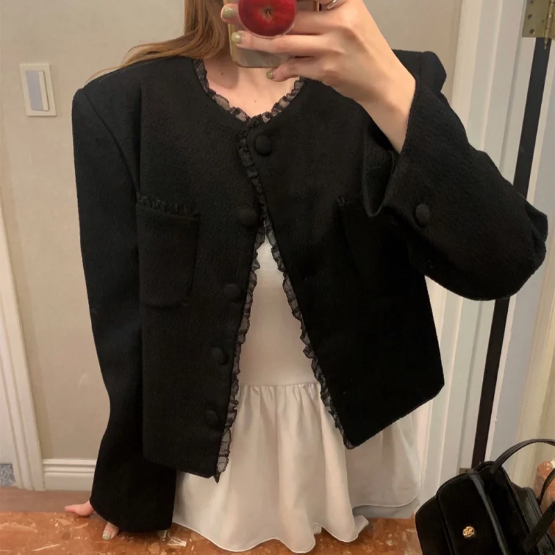 

ort Women's Jaet Korean Sle Sweet Cool Design Small Fraance Wave Me Splicing oulder Double ket Top