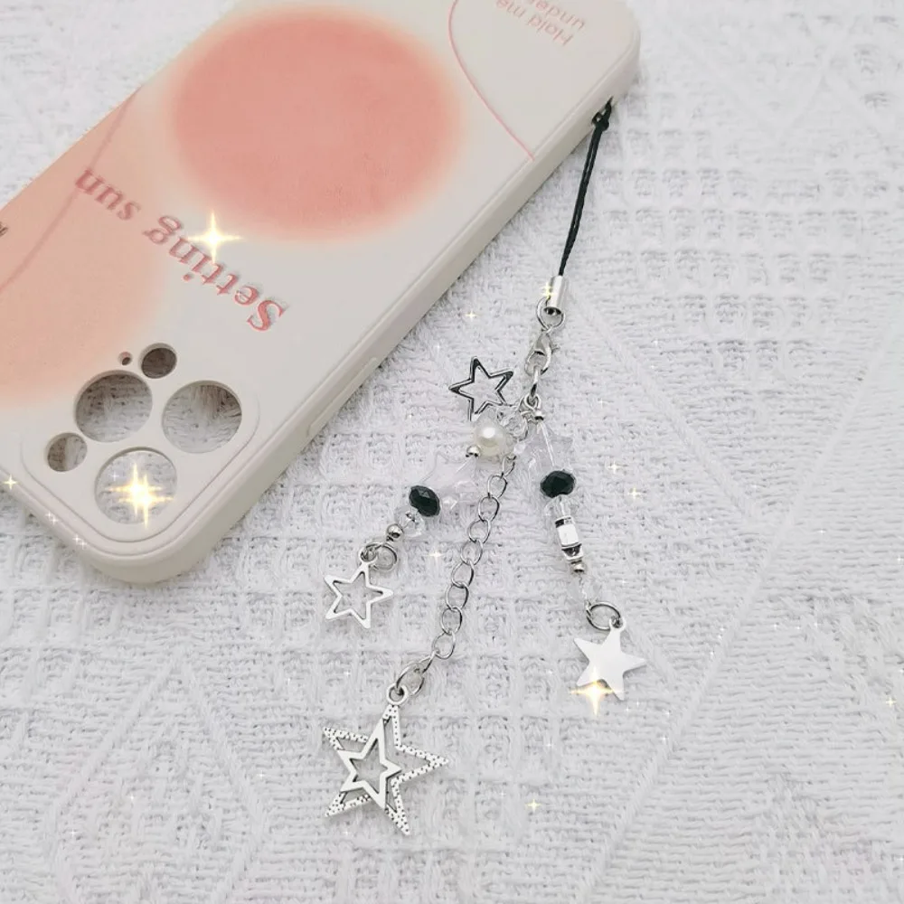 Spice Girl Style Y2k Star & Cross Phone Chain Heart Key Chain Silver Pentagram Phone Pendant Star Y2k