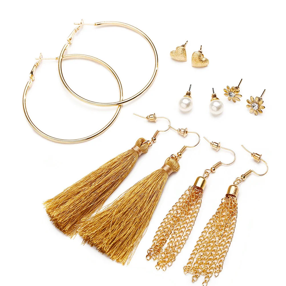 

33Pairs Bohemia Style Earrings Tassel Dangle Triangle Drop Pendant Random Pattern for Women Fashion Earrings