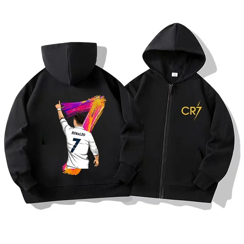 2025 اليورو رونالدو كرة القدم نجوم قلنسوة بسحاب بنين بنات البلوز الخريف/الشتاء البلوز سلسلة مخيط هوديي غير رسمي