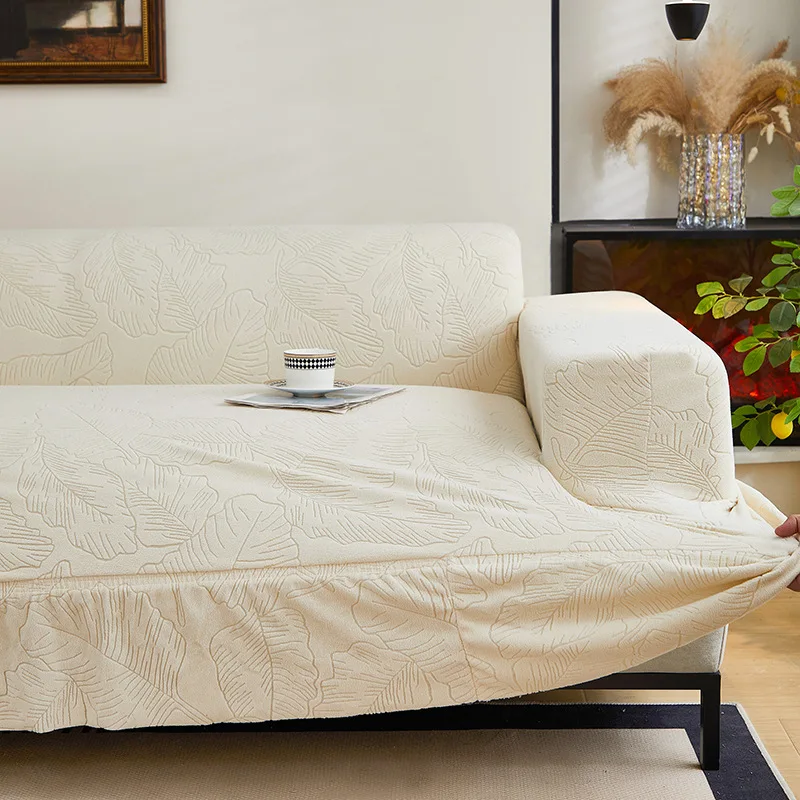 

Elastic Jacquard Sofa Cover with Skirt Edge Solid Dust-Proof Sofa Slipcover for All Seasons Simple All-Inclusive Couch Covers