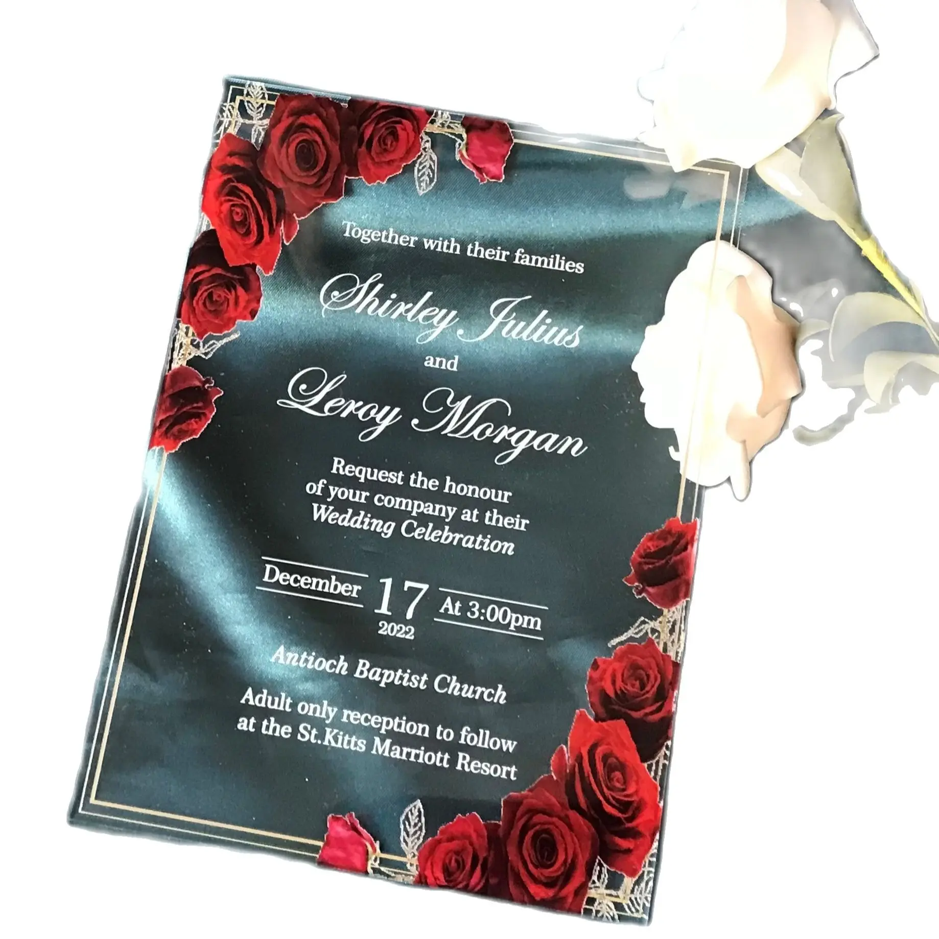 Custom Wedding Acrylic Invitation,Red Rose,Peony,Transparent Baby Show Invitations,Birthday, Quinceanera, Card, 10Pcs