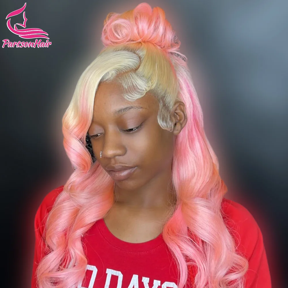 블론드 613 컬러 핑크 13x4 13x6 레이스 프론트 인모 가발 여성용 프리플러킹 브라질리언 바디 웨이브 옴브레 레이스 프론탈 가발
