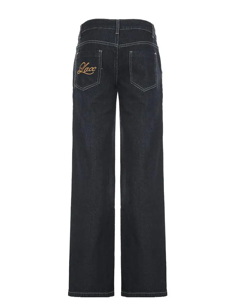 Slim Fit Flared Jeans Y2K Vintage Low Rise Stretch Denim Pants with Embroidery Distressed Style for Everyday Outfits