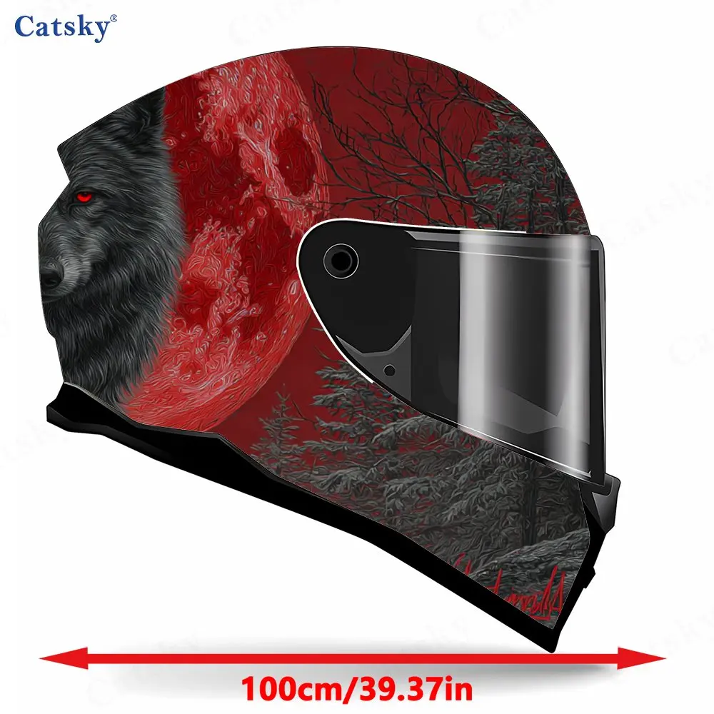 Wilderness Red - Moon Wolf Print Helmet stickers , PVC Material Multifunctional Helmet Stickers, Scratch-Resistant & Fade-Proof,