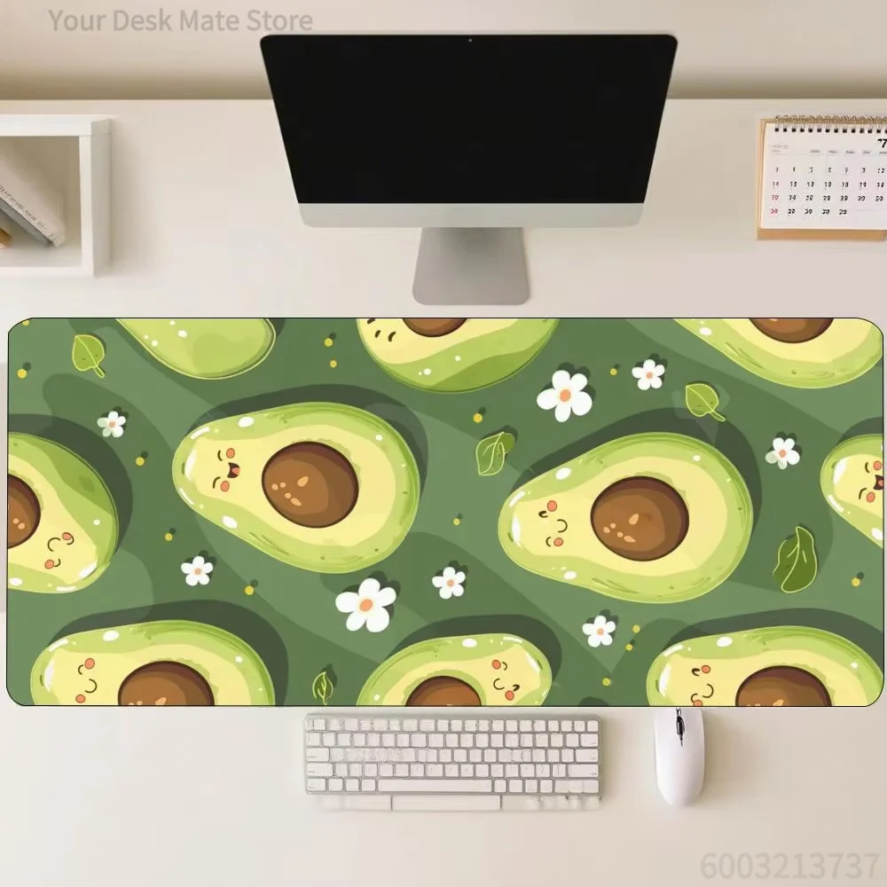 Cute Avocado Pattern Large Extended Mouse Pad Non-Slip Rubber Stitched Edges Print Desk Mat for Gaming