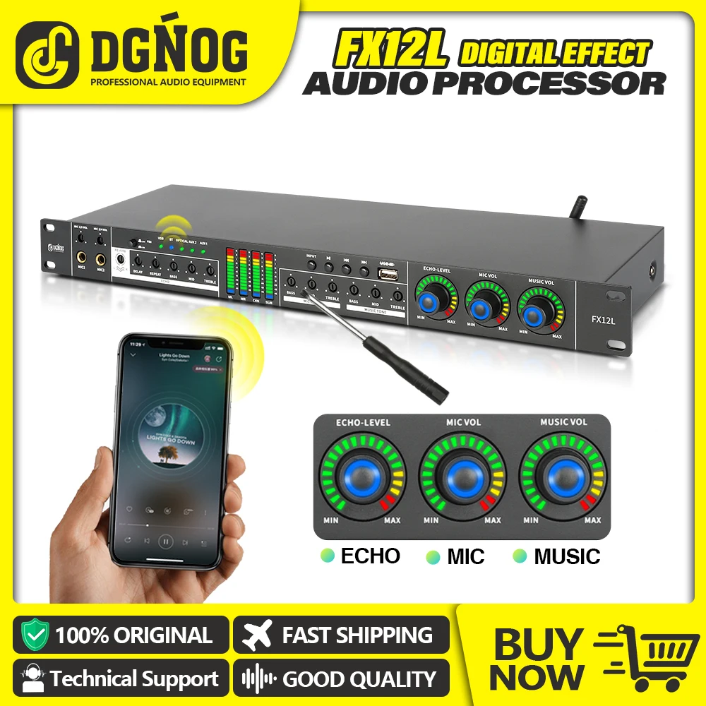 

DGNOG Karaoke Processor Digital Audio Effects Processor Bluetooth Professional Microphone Sound Processor for Stage Home Party