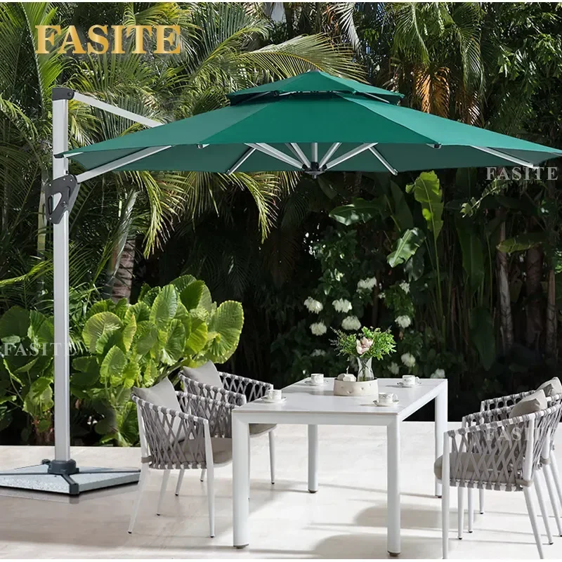 For Outdoor Garden Villa Swimming Pool Double Rod Roman Umbrella Sunscreen Parasol Light Shade Courtyard Patio Furniture