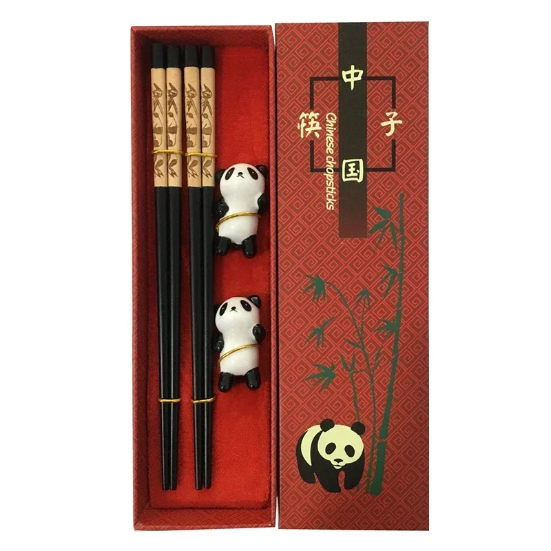 Chinese Chopsticks and Tableware Set Panda Chopsticks Gift Box Set Natural Wooden Chopsticks and Tableware Set