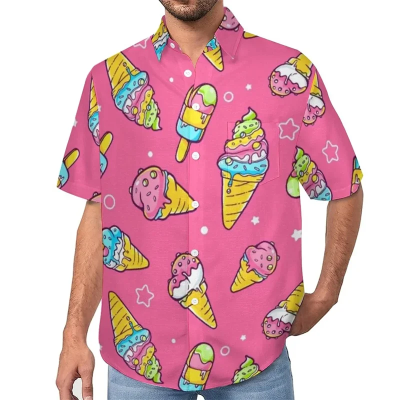 Summer Hawaiian 3D Colorful Icecream Printing Shirts For Men Children Funny Streetwear Shirts & Blouses Fashion Vintage Y2k Tops