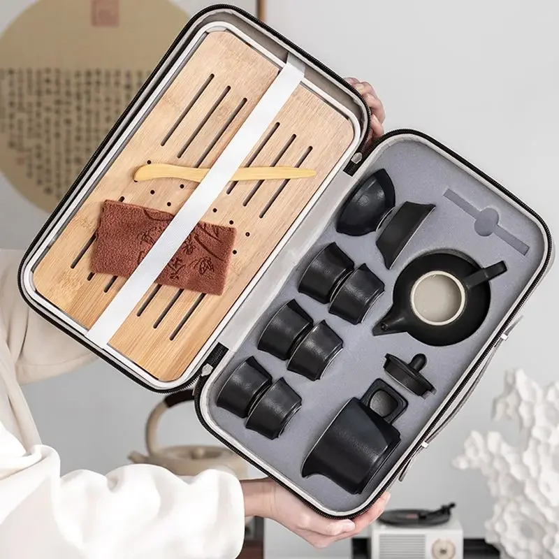 Portable Ceramic Tea Set Travel Kit Gongfu Set with Tea Tray Business Activity Souvenir High Aesthetic Value Road Treasure
