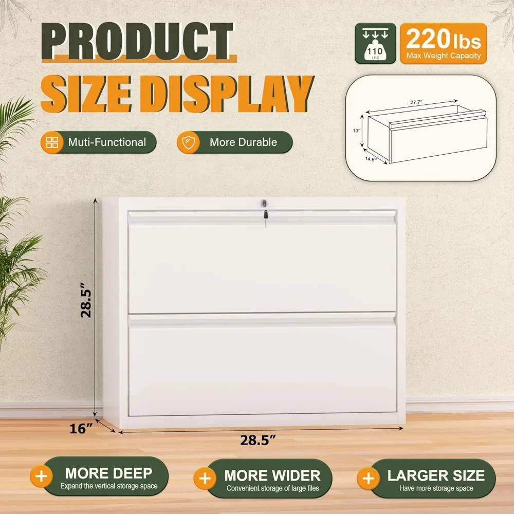Lockable 2-Drawer Metal File Cabinet - White, Home Office Storage Solution with Security for Documents