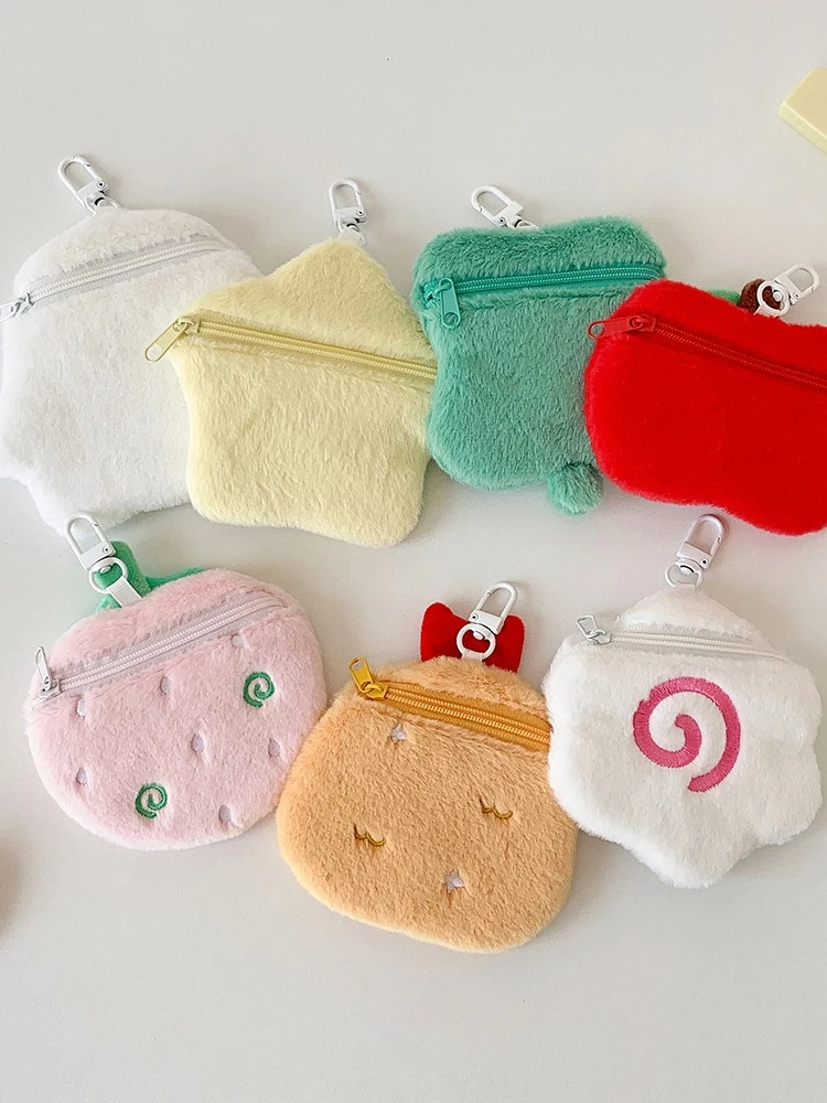 Cartoon Plush Display Pouch, 58mm Anime Brooch Badge Storage Protective Cover,Portable Hanging Storage Bag for Badge Collection