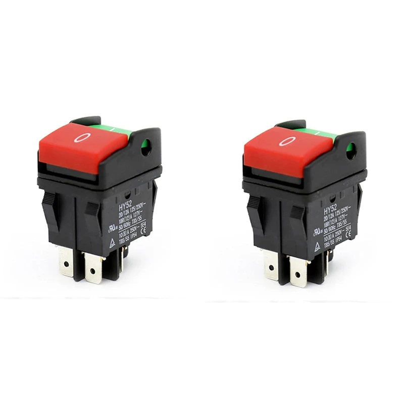 2X Industrial Electric Push Button Switches,HY52 Push Button For Mechanical Device Switch 4 Pins With Light 125/250 V