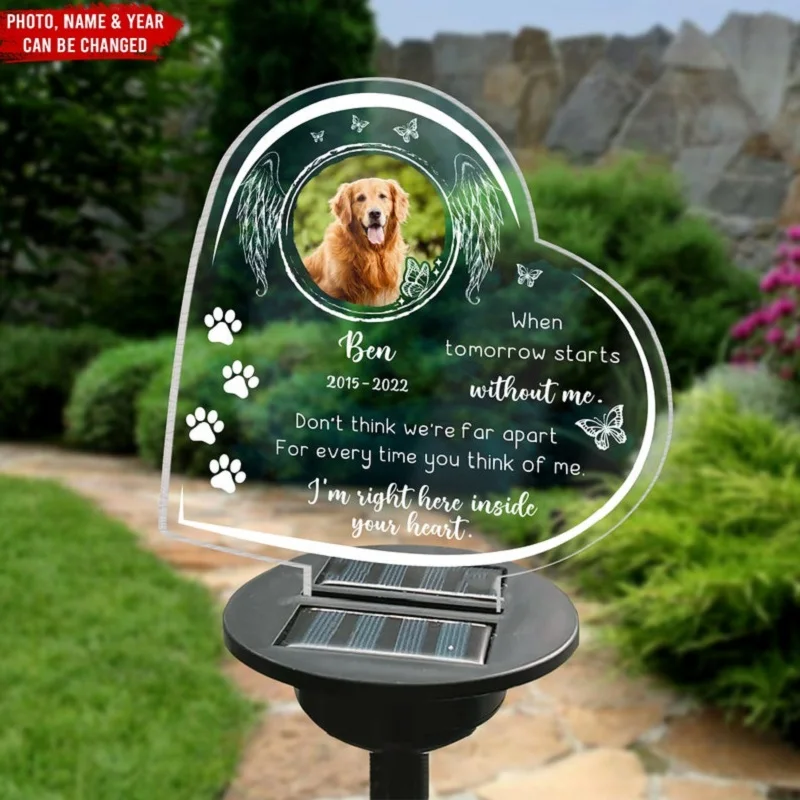 Lâmpada 3d personalizada para animais de estimação, base de luz solar, foto personalizada, luzes noturnas, presentes para perda de cachorro, cemitério, presentes memorial, jardim