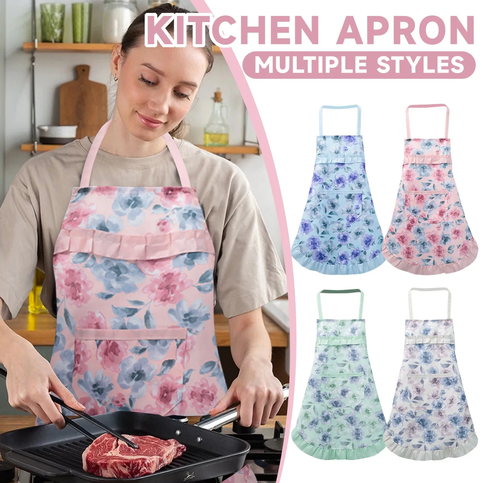 1Pcs Dark Floral Apron Waist Bib Women Aprons Vintage Plant Home Cooking Tool Fashion Kitchen Flower Child Waterproof Apron 2025