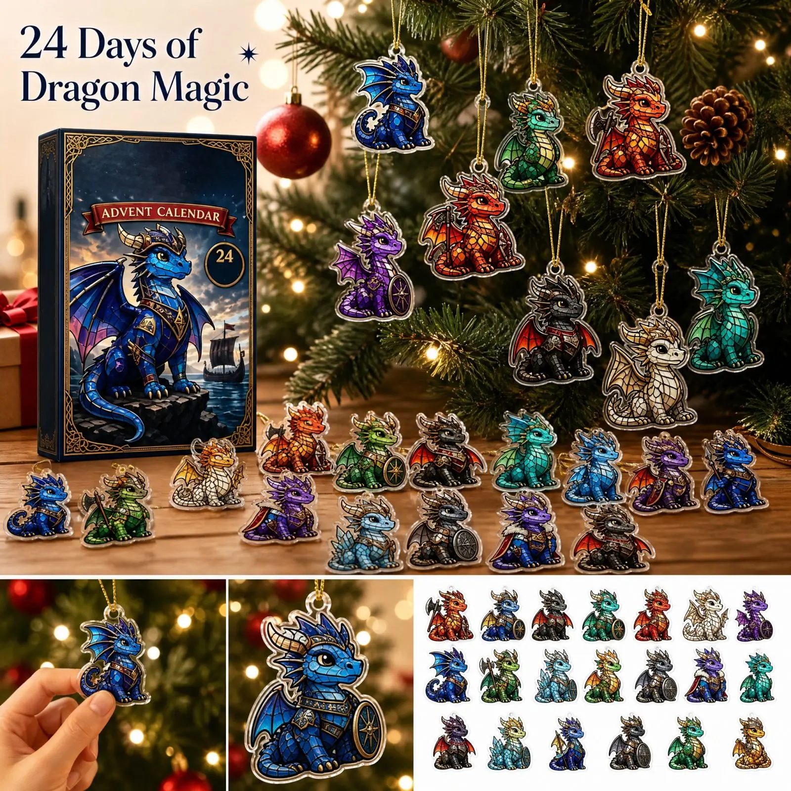 Warrior Dragon Countdown Calendar 24 Days Of Surprises Collectible Mini Mystery Box for Adults Party Home Living Room Desk
