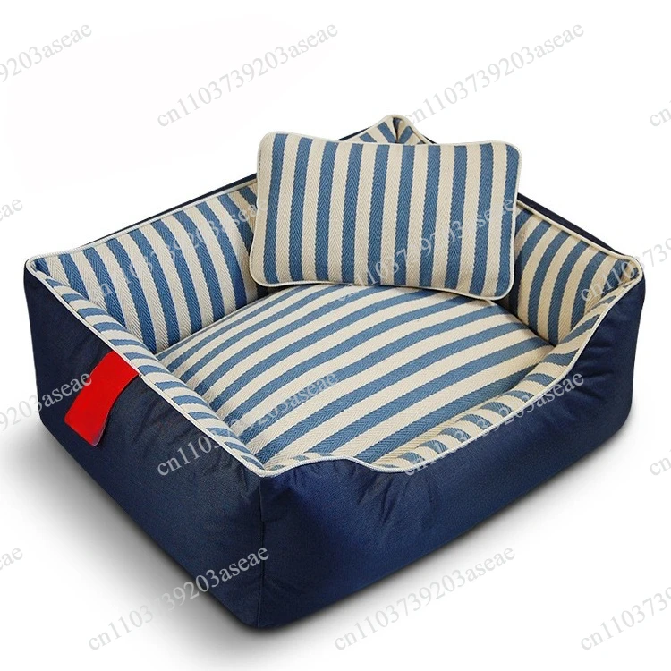 Pet nest bite-resistant dyed canvas kennel dog bed, teddy square dog bed, all-season cat nest