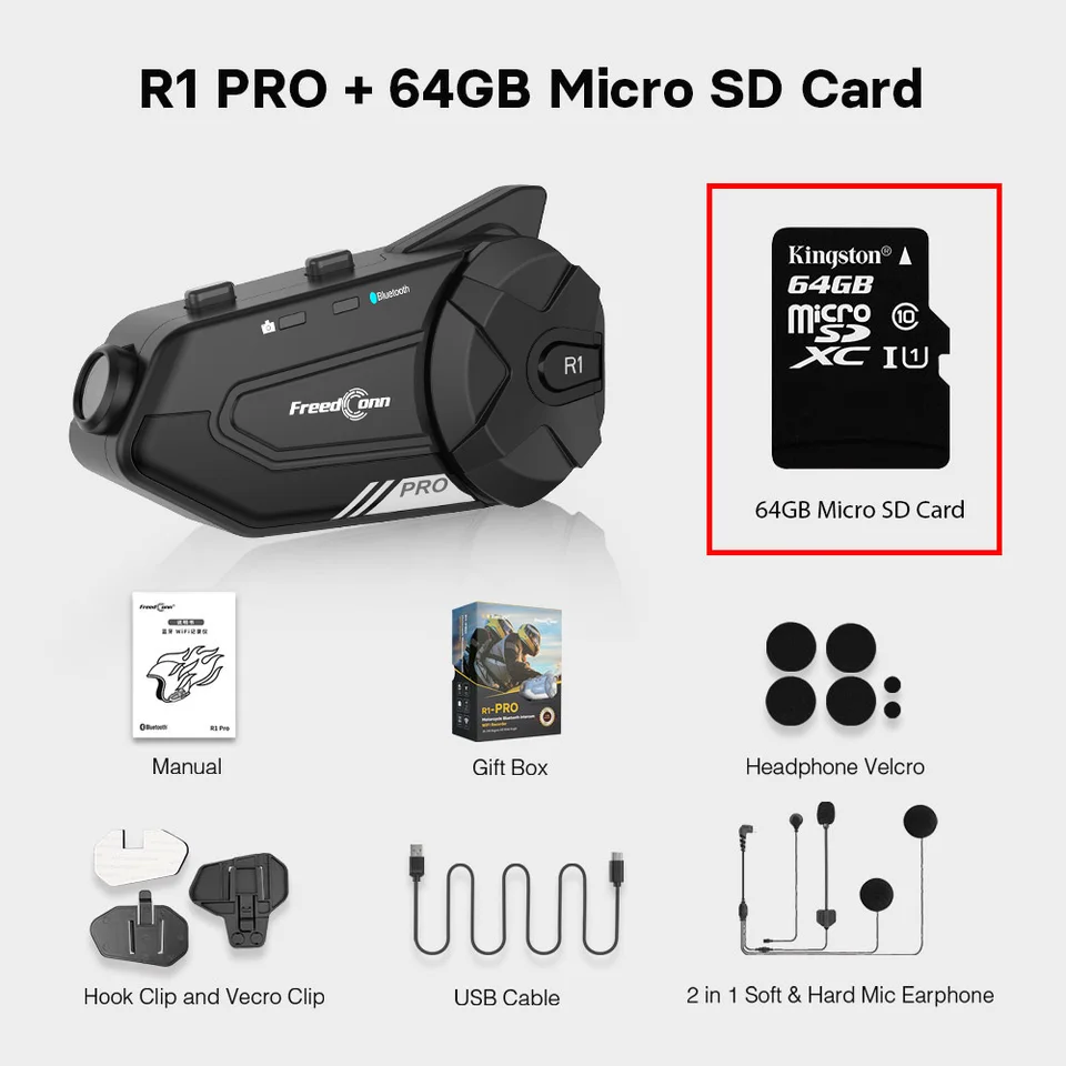 Freedconn R1 Pro Bluetooth Motorcycle Intercom Helmet Headset