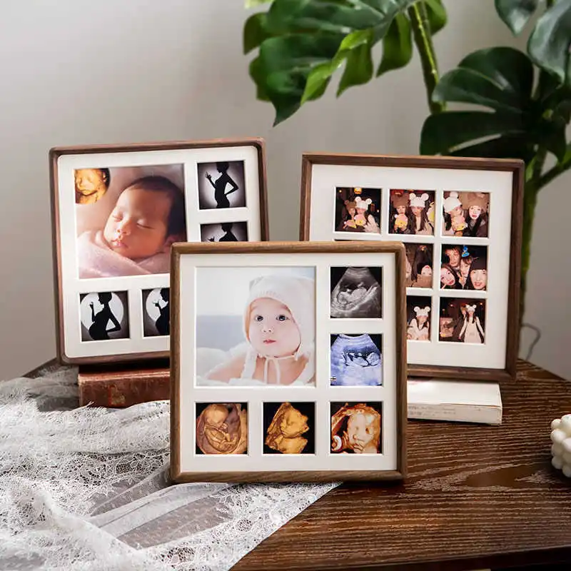 

Solid Wood Square 25x25cm Picture Frame Display Stand for DIY Multi Grid Couple Wedding Photos High-grade Photo Frame Home Decor