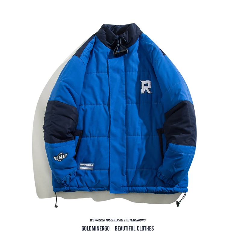 

Retro Japanese Sle Patchwork Thiened Cotton Jaet Loose Casual Collar Men's Brand Embroidery Bread Cotton Coat