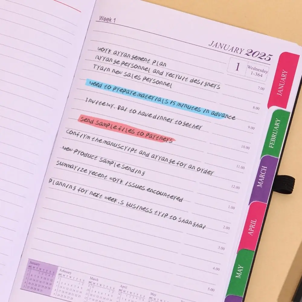 Schedule Journal 2025 Planner Notebook Efficiency with Straps Calendar Notebook PU Daily Planner Reminder Diary Book Student