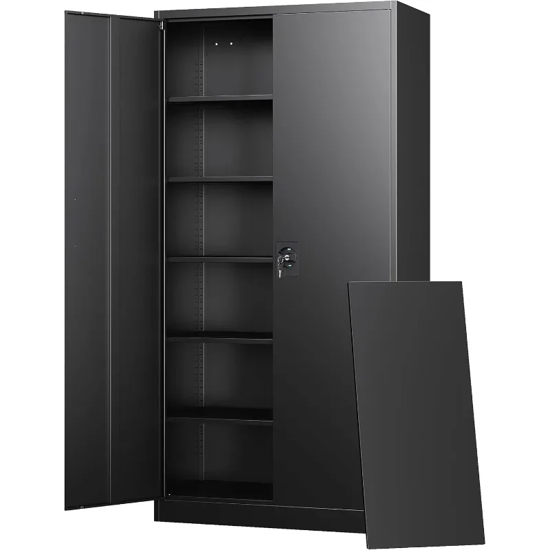 Metal Garage Storage Cabinets with Lock Door and Adjustable Shelves,  ,Office,Warehouse Organisieren (Black, 72