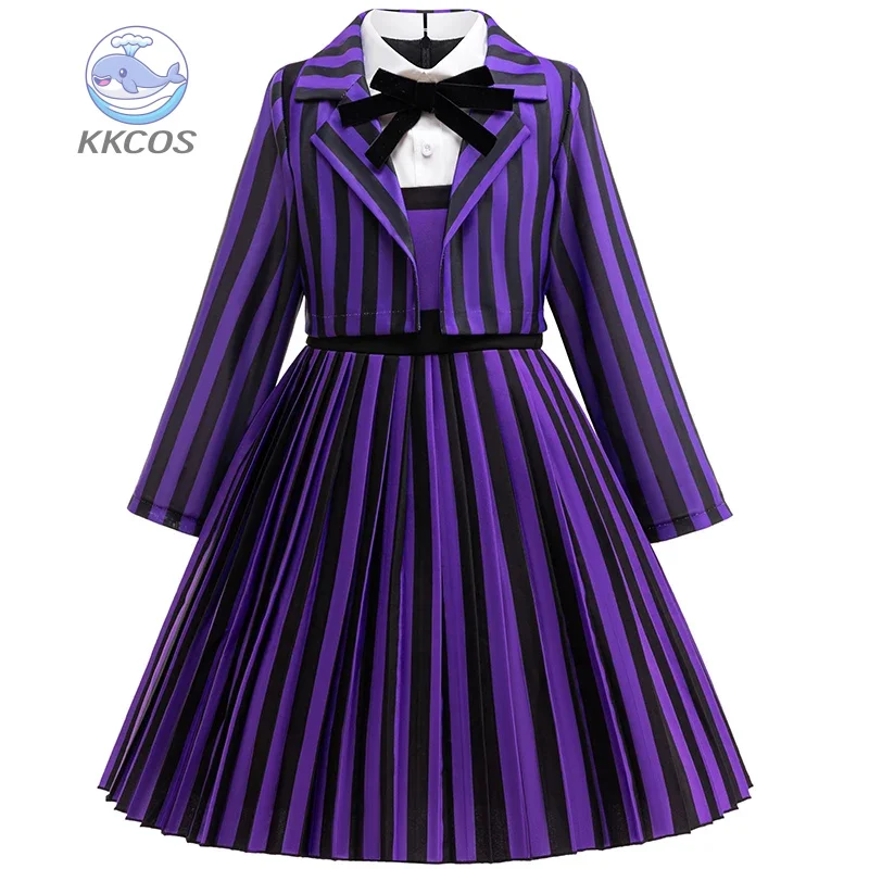 Girl Dress 2Pcs Wednesday Enid Sinclair‌ Cosplay Costume Birthday Party Performance Costume Halloween Carnival Kids Dress Up