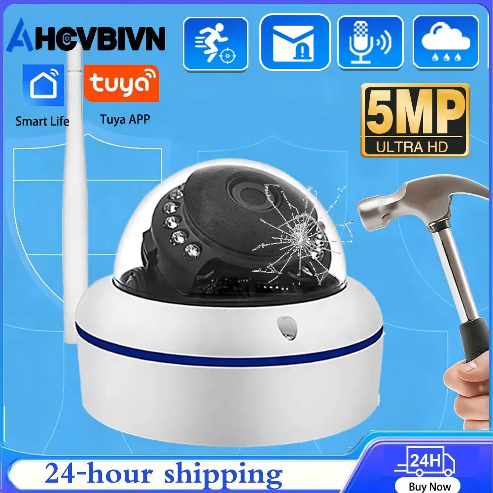 5MP Metal Material Wifi Dome IP Camera TUYA Wireless Camera Audio Record Smart Life Home Vandal-Proof Waterproof Outdoor Camera