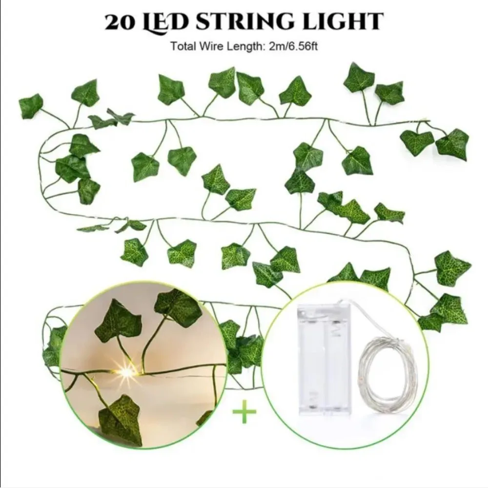 2/5/10m Green Leaf String Lights Artificial Vine Fairy Light Battery Powered Christmas Tree Garland Light for Weeding Home Decor view 3