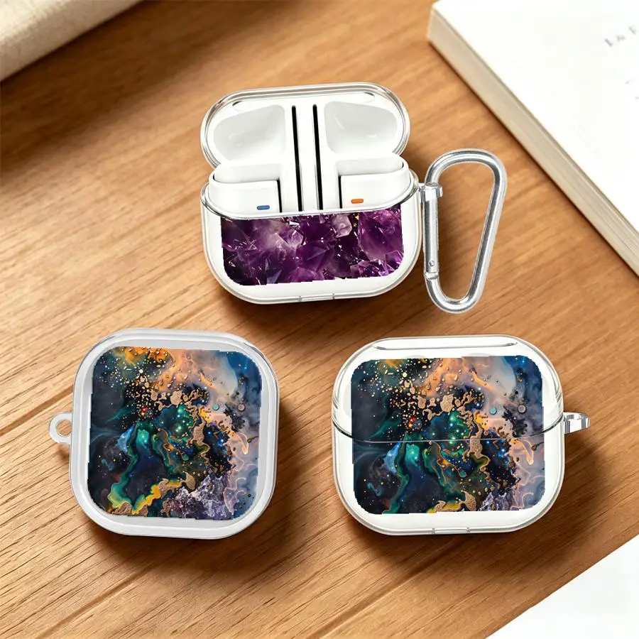Amethyst Cluster Marble Case For Redmi Buds 6 Pro 8Active 5 7 8 Lite 6Active Clear Earphone Cases Cover With Hook