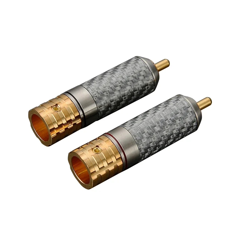 4PCS Viborg VR108G Pure Copper Carbon Fiber 24K Gold plated  screws locking  RCA plug connector for Hifi audio RCA cable