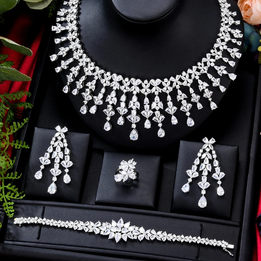 Missvikki Luxury Shiny Necklace Earrings Bracelet Ring Jewelry Sets Super CZ for Noble Women Bridal Wedding Sparkling Best Gift