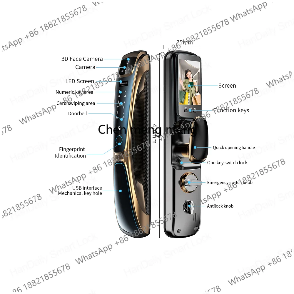 

Automatic Fingerprint Electronic Digital Tuya 3D Face Recognition Door Lock Smart Cards Keys Video Camera Lock For Home