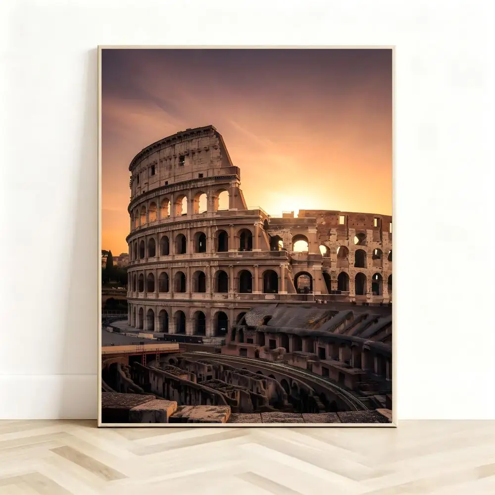 Vintage Monument Art R-Rome Colosseum Retro Filter Poster Classic Self-Adhesive PP Wall Sticker for Living Room Bar Decor Gift