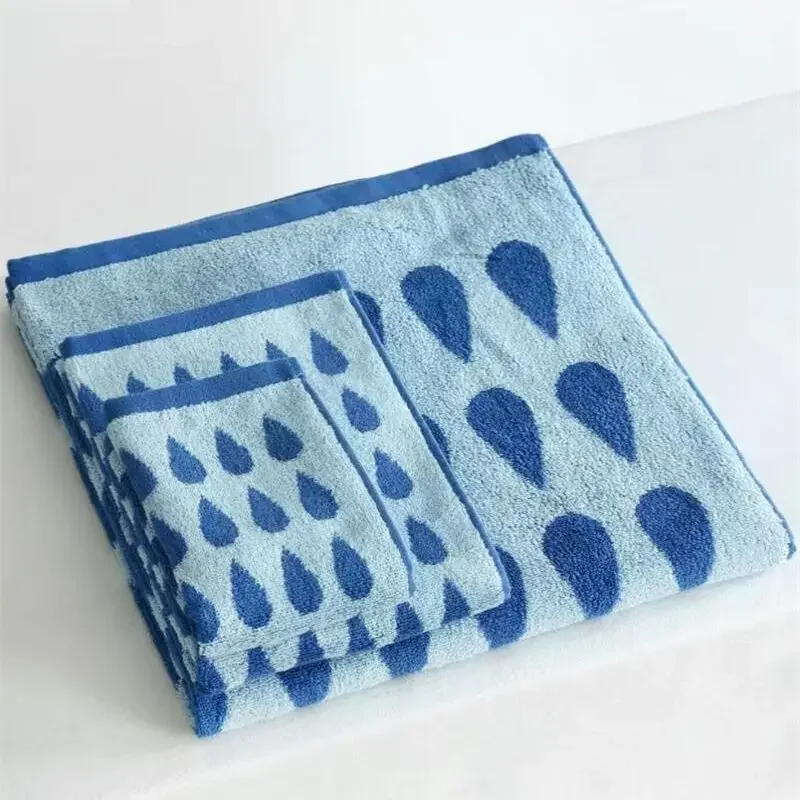 Blue Raindrops Pure Cotton Towel Soft Skin-Friendly FaceTowel 70*140CM Bath Towels Soft Absorbent Face Towel Kitchen Towel