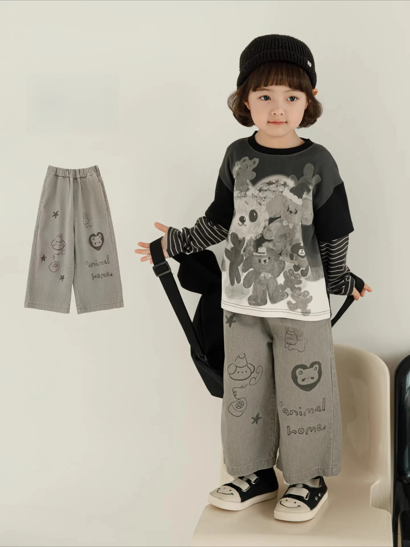 Girls 2026 Spring Cartoon Straight Pants Pure Cotton Breathable Playful Comfort Kids Sporty 2-8Y