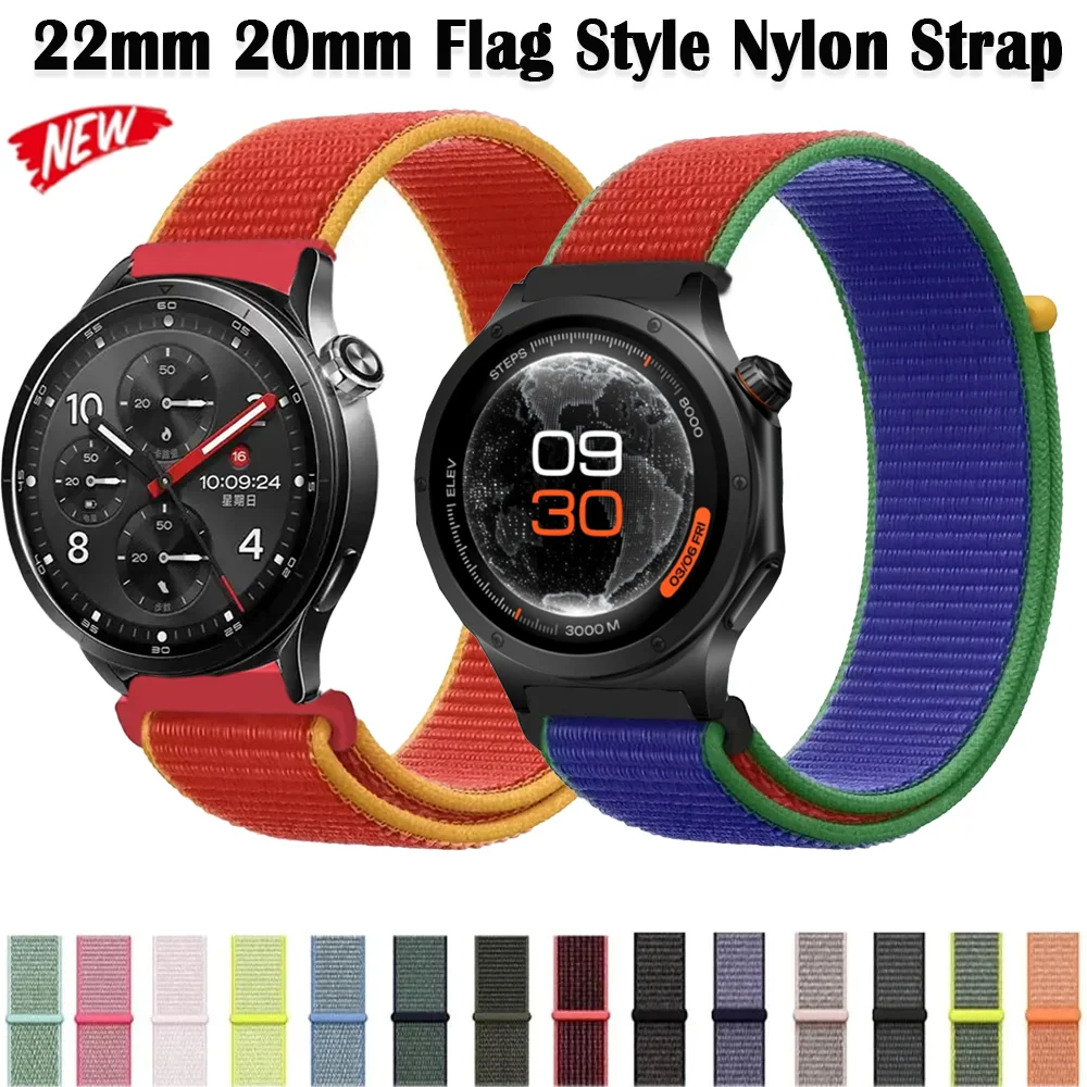 22mm 20mm Flag Style Nylon Strap For Xiaomi Watch 5 S5 S4 S3-2 Band Oneplus Watch 4 3 2 Lite Wristband OPPO Watch S X3 X2 Correa