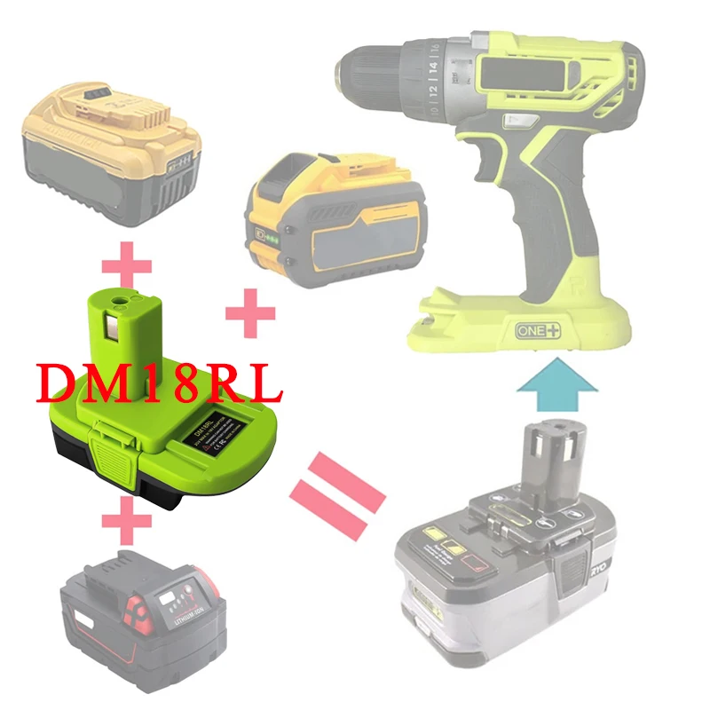 DM18RL Battery Adapter for Dewalt for Milwaukeee 20V/18V Li-Ion Battery Convert To for Ryobi 18V P108 ABP1801 Battery