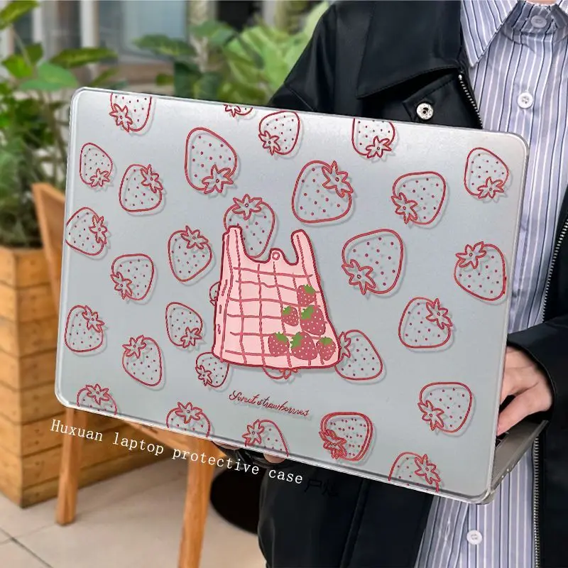 Strawberry Line ins Crystal Laptop Case For Macbook Air 13.6 M4 M3 M2 Air13.3 A1932 A2179 A2337 Neo A3404 A2251 Air15 16 Cover