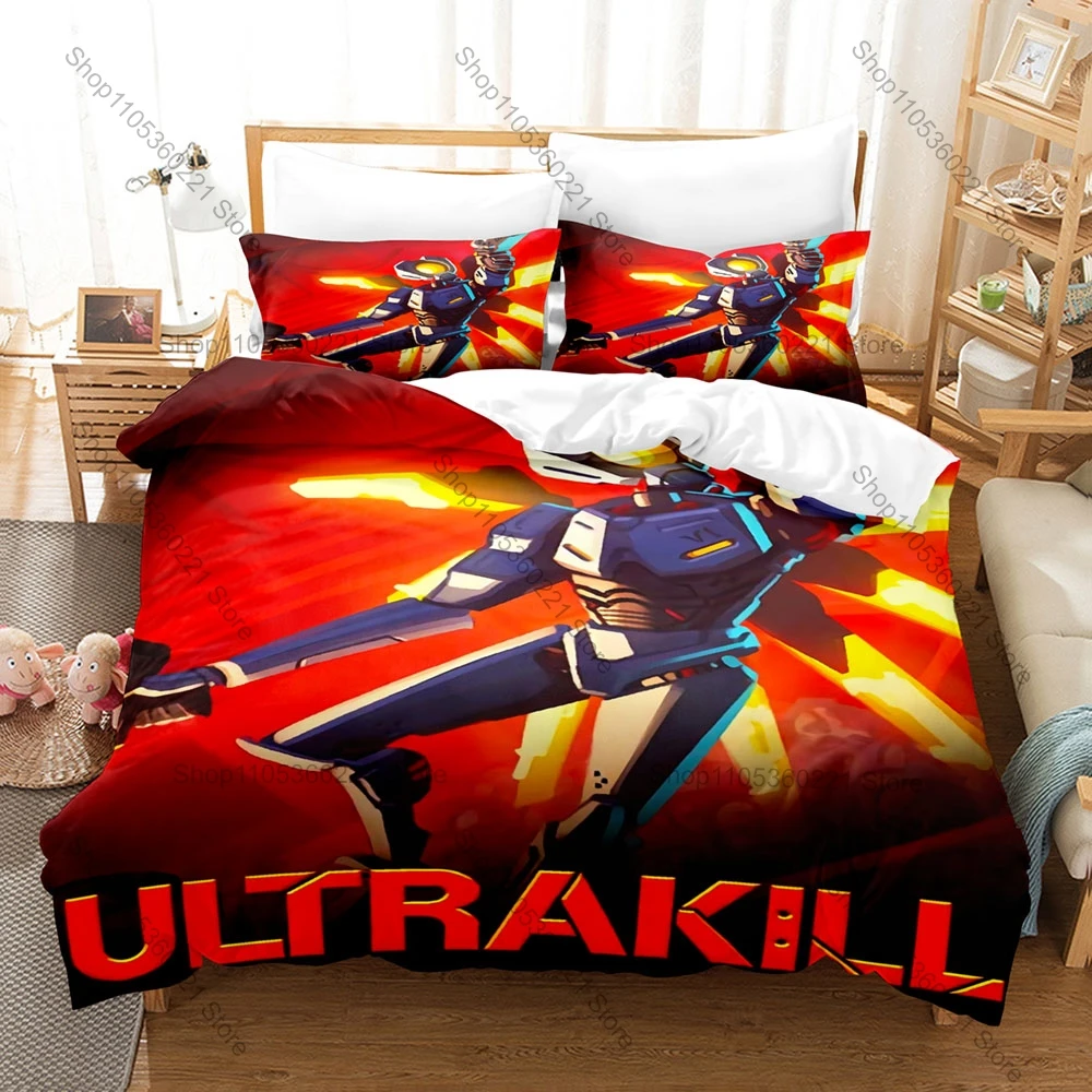 3PCS ULTRAKILL Text Pattern Duvet Cover Set Minimal Dark Typography Bedding Cover With 2 Pillowcases Teen Gamer Bedroom Decor