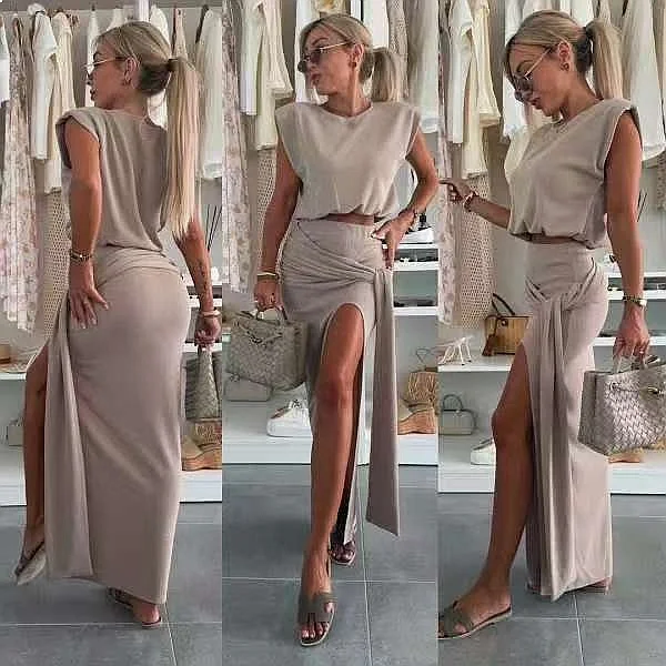

Summer Matching Set Short Sleeve Bodycon Skirt Two Piece Outfits Sexy Y2K Jumpsuit Playsuit Overall